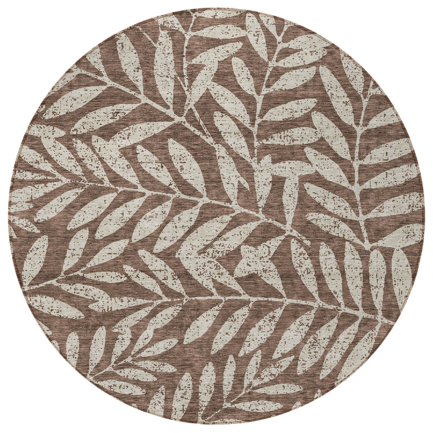 Tabselect Home Line 8' Brown And Beige Round Floral Washable Indoor Outdoor Area Rug