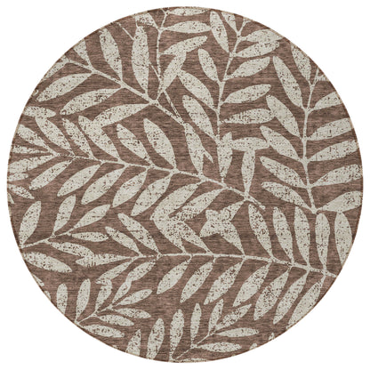 Tabselect Home Line 8' Brown And Beige Round Floral Washable Indoor Outdoor Area Rug