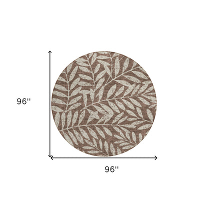 Tabselect Home Line 8' Brown And Beige Round Floral Washable Indoor Outdoor Area Rug