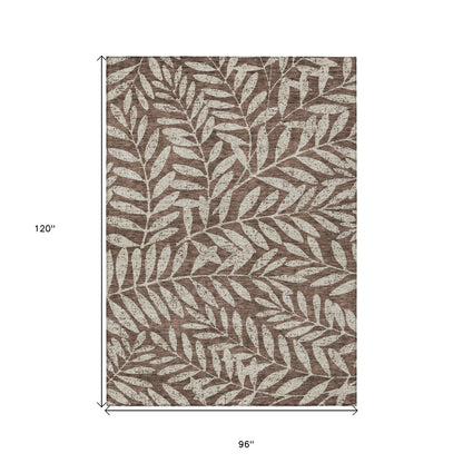 Tabselect Home Line 8' X 10' Brown And Beige Floral Washable Indoor Outdoor Area Rug