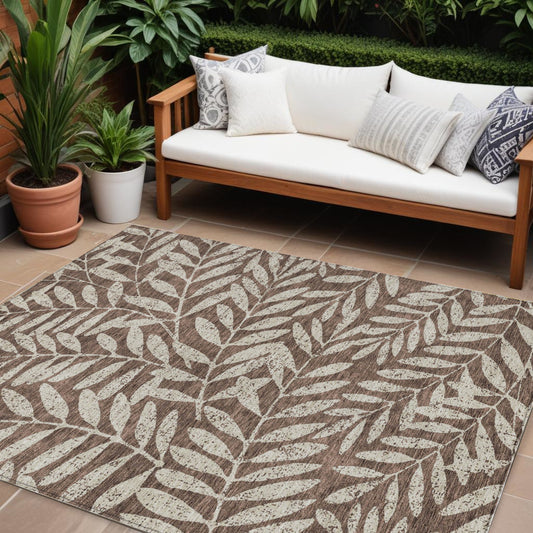 Tabselect Home Line 8' X 10' Brown And Beige Floral Washable Indoor Outdoor Area Rug