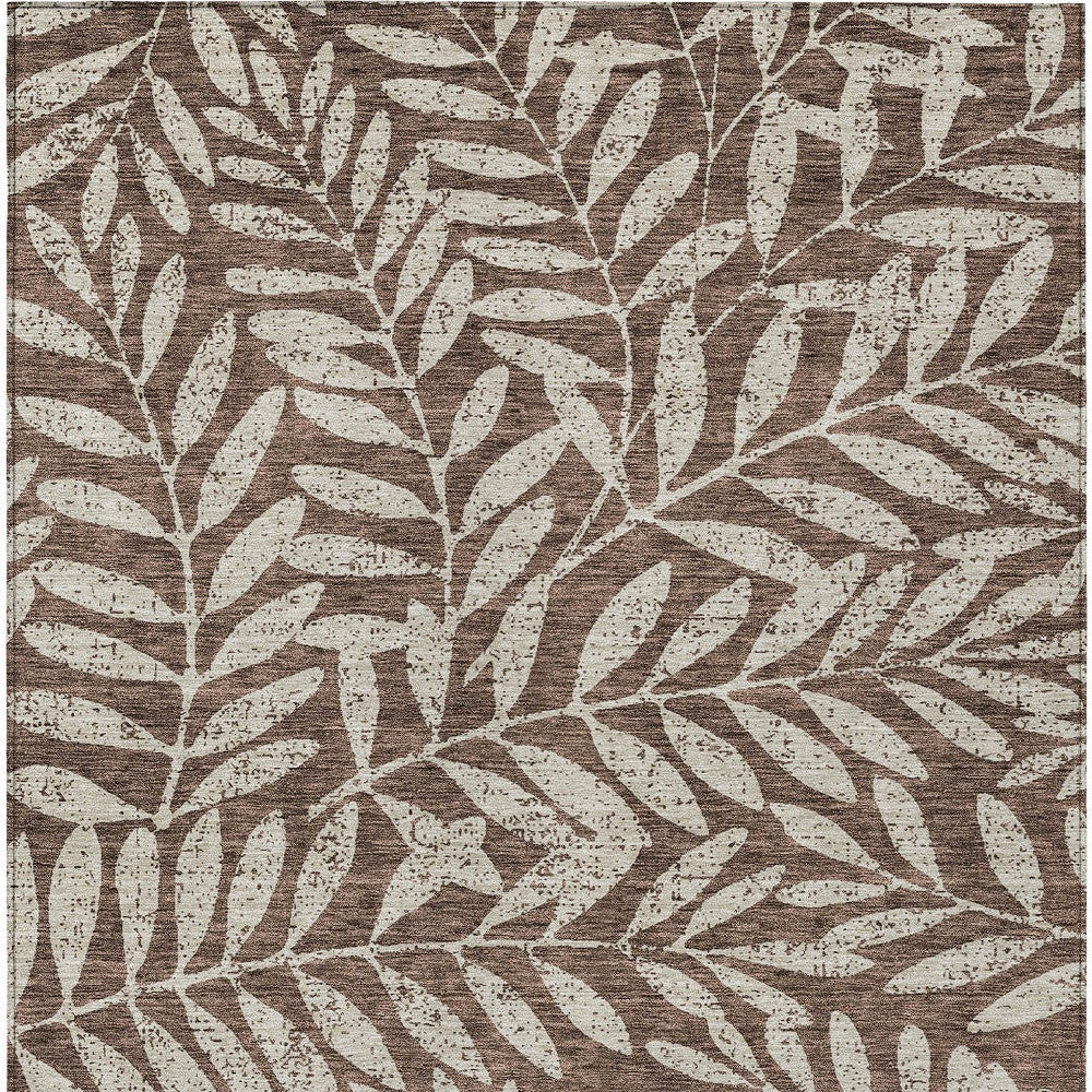 Tabselect Home Line 8' X 10' Brown And Beige Floral Washable Indoor Outdoor Area Rug