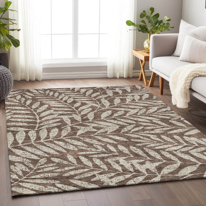 Tabselect Home Line 8' X 10' Brown And Beige Floral Washable Indoor Outdoor Area Rug