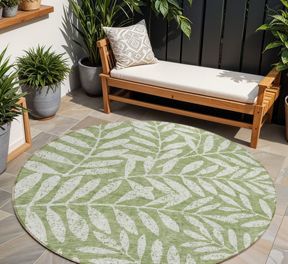 Tabselect Home Line 8' Green And Ivory Round Floral Washable Indoor Outdoor Area Rug