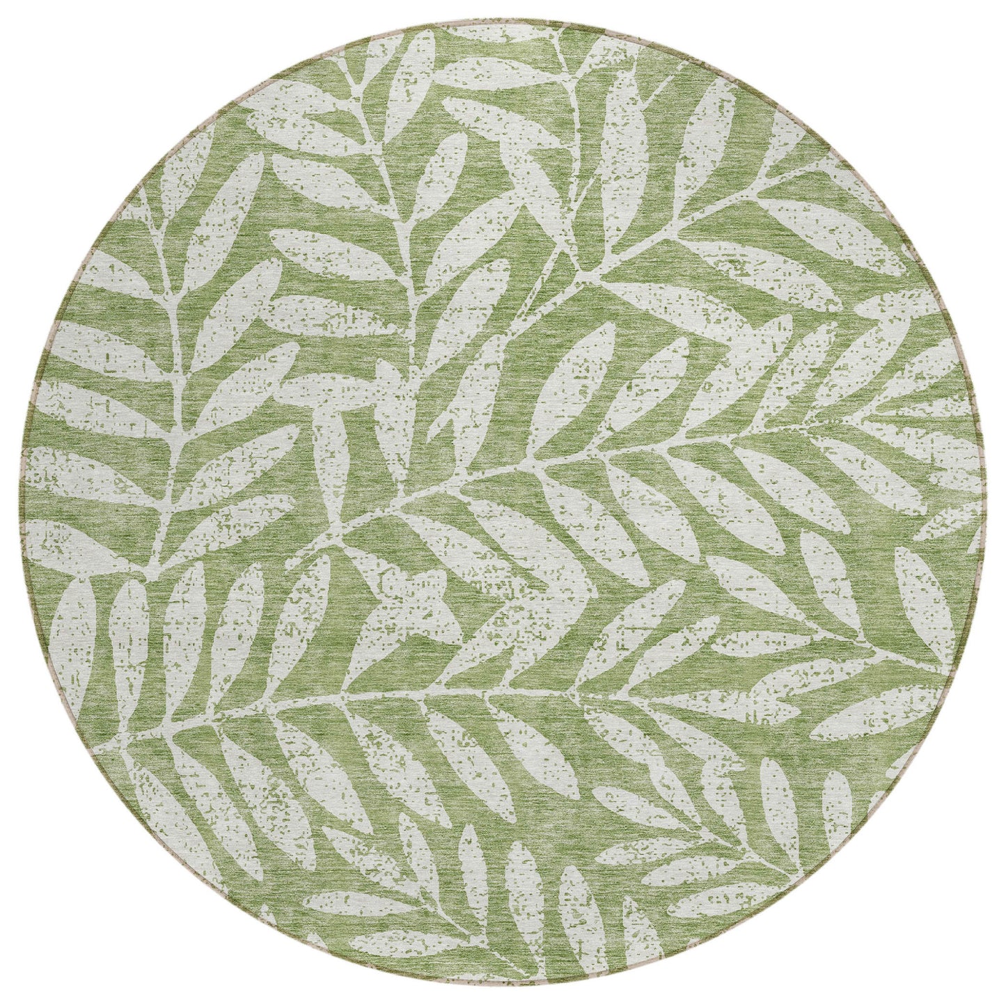 Tabselect Home Line 8' Green And Ivory Round Floral Washable Indoor Outdoor Area Rug