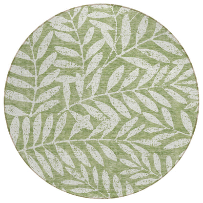 Tabselect Home Line 8' Green And Ivory Round Floral Washable Indoor Outdoor Area Rug