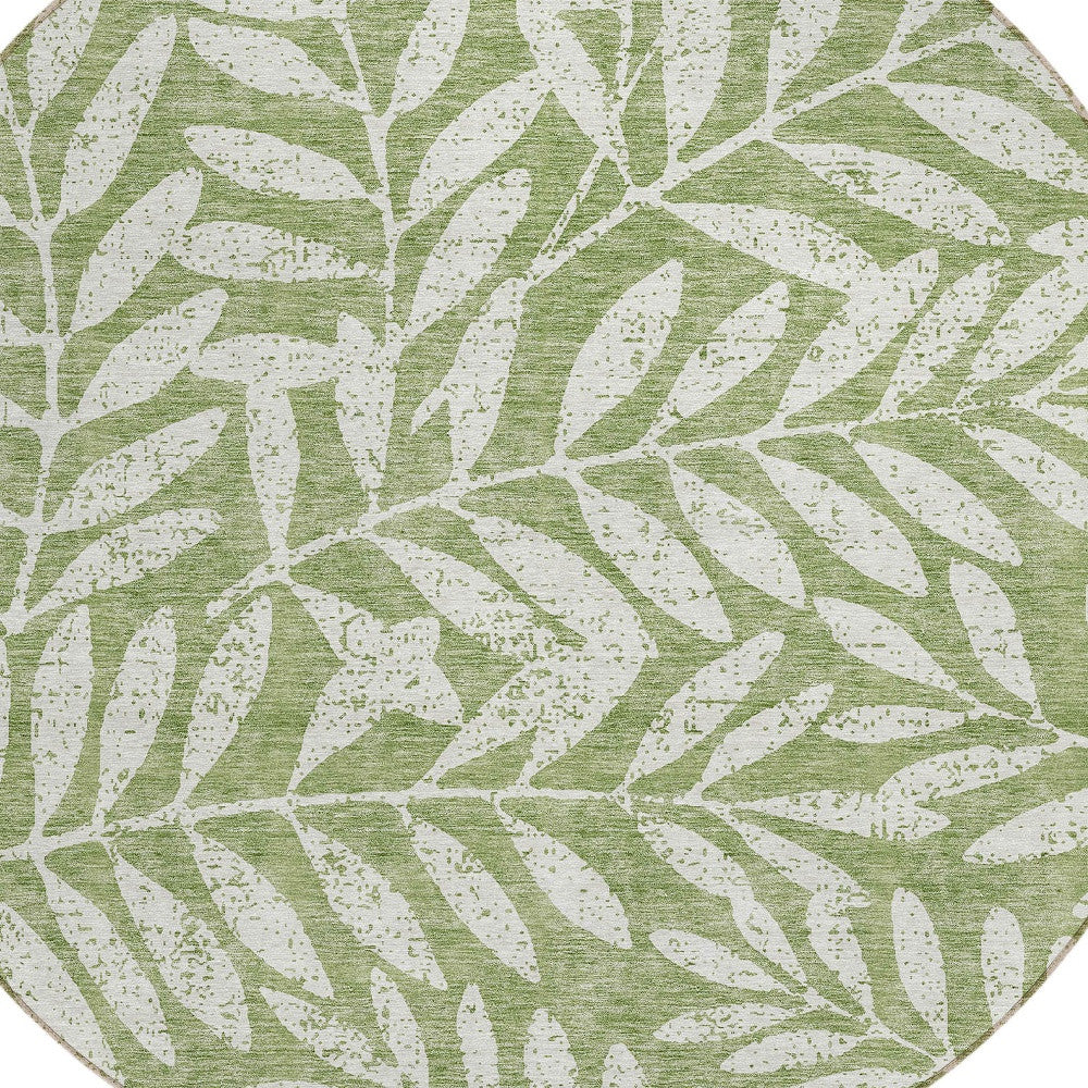 Tabselect Home Line 8' Green And Ivory Round Floral Washable Indoor Outdoor Area Rug