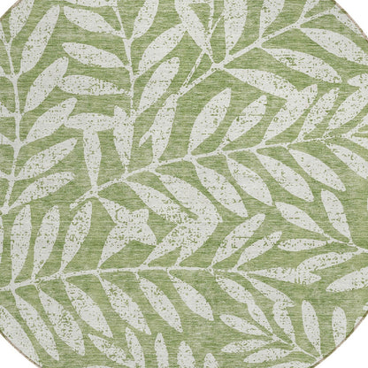 Tabselect Home Line 8' Green And Ivory Round Floral Washable Indoor Outdoor Area Rug