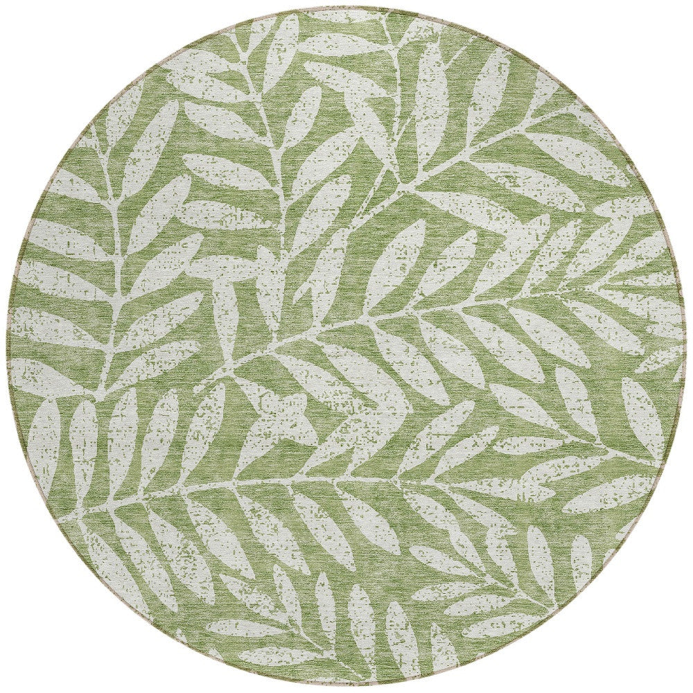 Tabselect Home Line 8' Green And Ivory Round Floral Washable Indoor Outdoor Area Rug