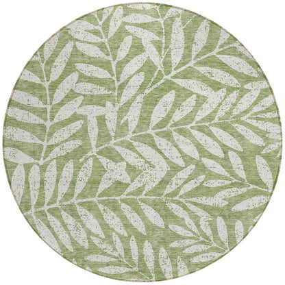Tabselect Home Line 8' Green And Ivory Round Floral Washable Indoor Outdoor Area Rug