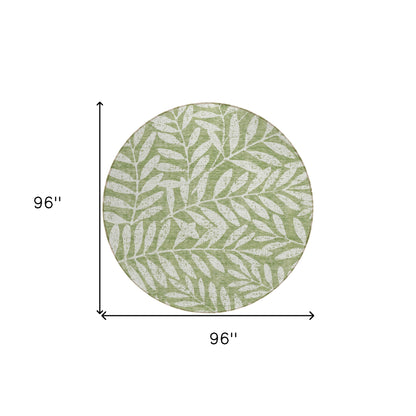 Tabselect Home Line 8' Green And Ivory Round Floral Washable Indoor Outdoor Area Rug