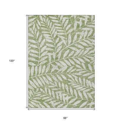 Tabselect Home Line 8' X 10' Green And Ivory Floral Washable Indoor Outdoor Area Rug