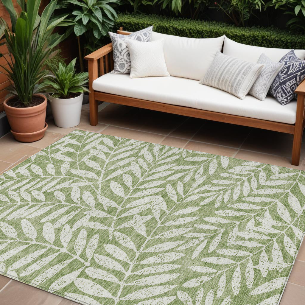 Tabselect Home Line 8' X 10' Green And Ivory Floral Washable Indoor Outdoor Area Rug