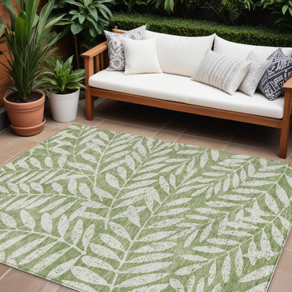 Tabselect Home Line 8' X 10' Green And Ivory Floral Washable Indoor Outdoor Area Rug