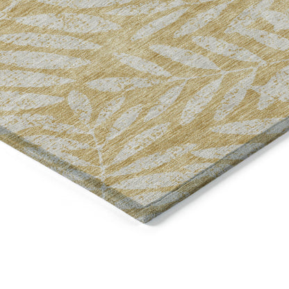 Tabselect Home Line 5' X 8' Gold And Gray Floral Washable Indoor Outdoor Area Rug