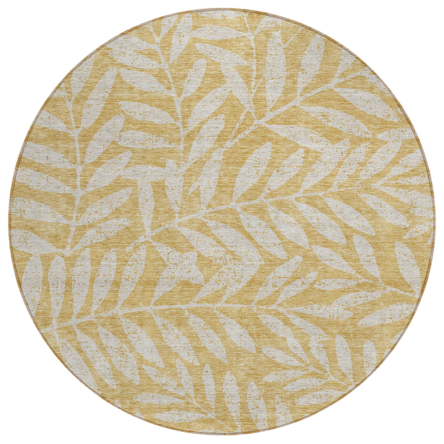 Tabselect Home Line 8' Gold And Gray Round Floral Washable Indoor Outdoor Area Rug