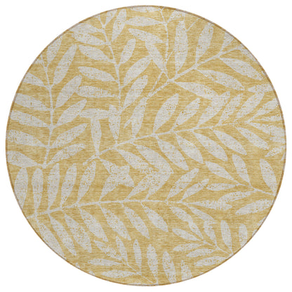 Tabselect Home Line 8' Gold And Gray Round Floral Washable Indoor Outdoor Area Rug