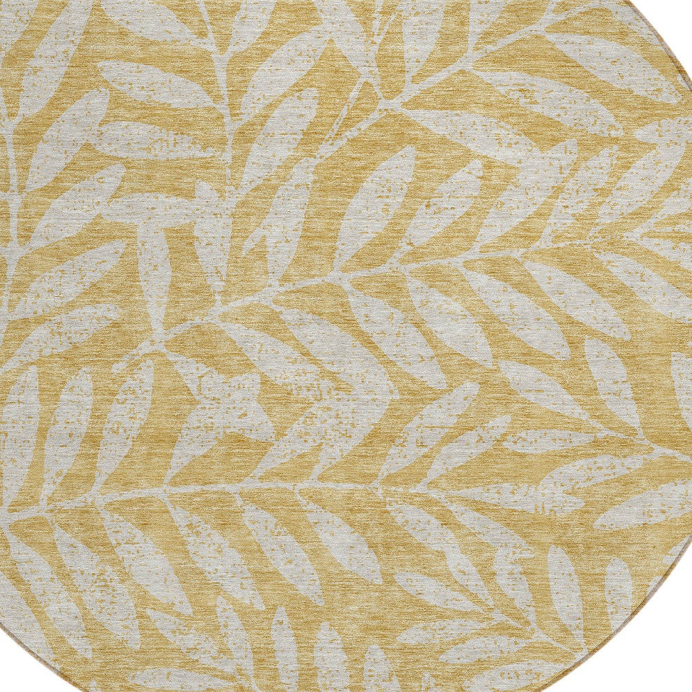Tabselect Home Line 8' Gold And Gray Round Floral Washable Indoor Outdoor Area Rug
