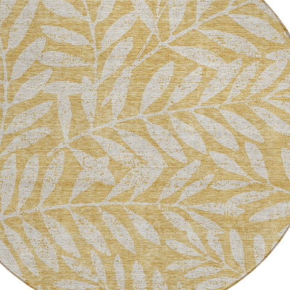 Tabselect Home Line 8' Gold And Gray Round Floral Washable Indoor Outdoor Area Rug