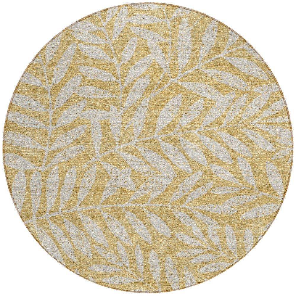 Tabselect Home Line 8' Gold And Gray Round Floral Washable Indoor Outdoor Area Rug