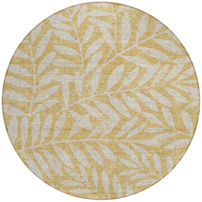 Tabselect Home Line 8' Gold And Gray Round Floral Washable Indoor Outdoor Area Rug