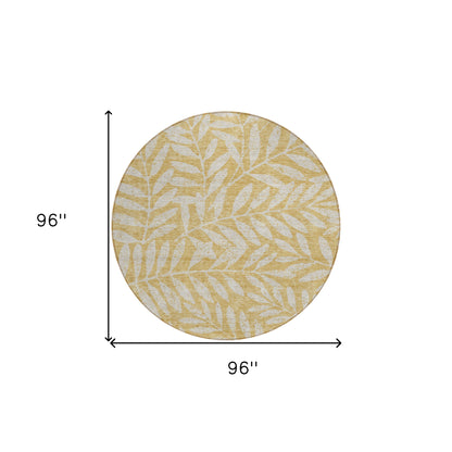 Tabselect Home Line 8' Gold And Gray Round Floral Washable Indoor Outdoor Area Rug
