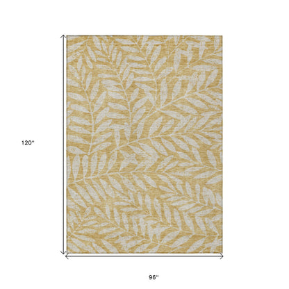 Tabselect Home Line 8' X 10' Gold And Gray Floral Washable Indoor Outdoor Area Rug