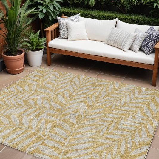 Tabselect Home Line 8' X 10' Gold And Gray Floral Washable Indoor Outdoor Area Rug