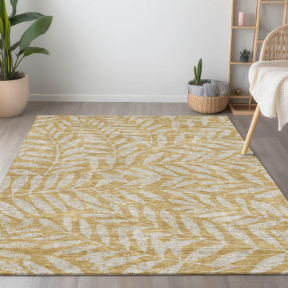 Tabselect Home Line 8' X 10' Gold And Gray Floral Washable Indoor Outdoor Area Rug
