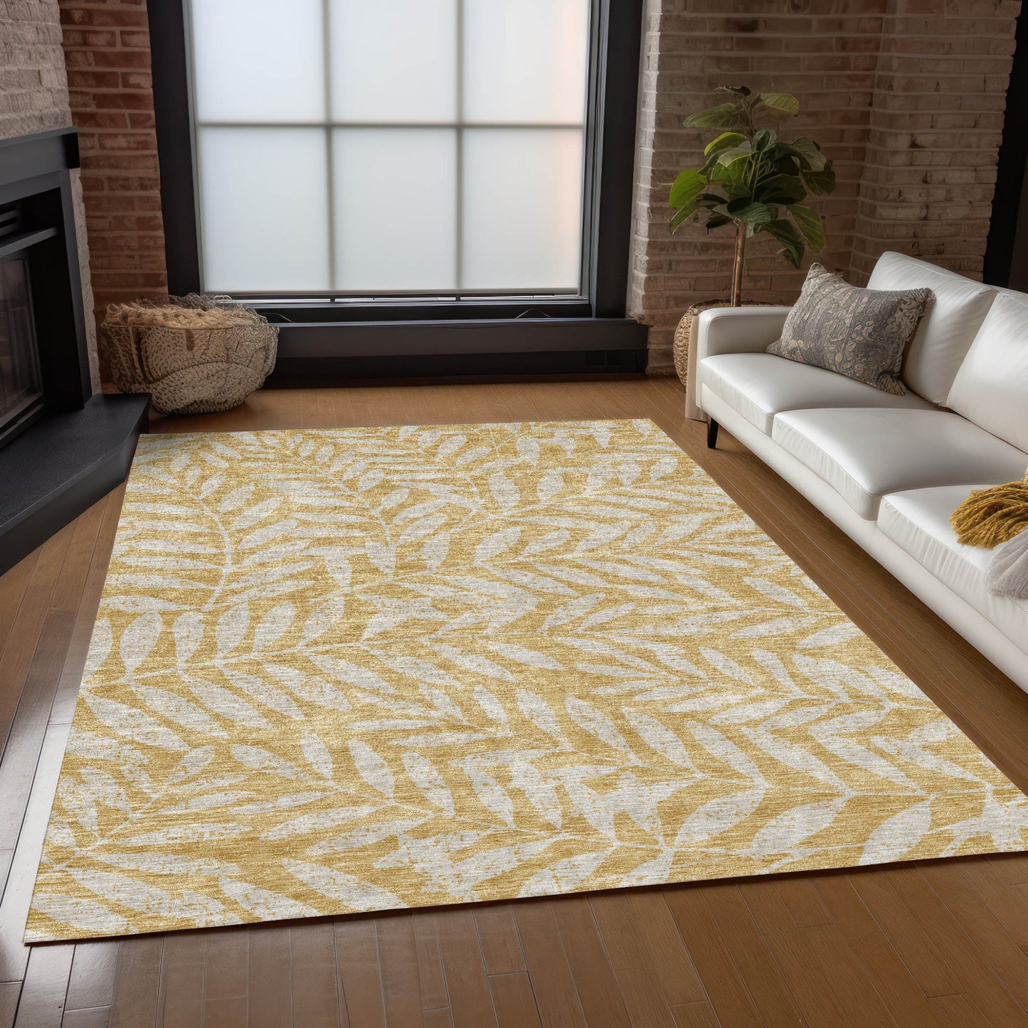 Tabselect Home Line 8' X 10' Gold And Gray Floral Washable Indoor Outdoor Area Rug