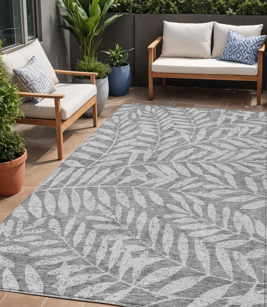 Tabselect Home Line 5' X 8' Gray And Light Gray Floral Washable Indoor Outdoor Area Rug
