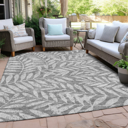Tabselect Home Line 5' X 8' Gray And Light Gray Floral Washable Indoor Outdoor Area Rug