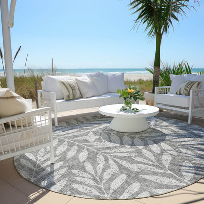 Tabselect Home Line 8' Gray And Light Gray Round Floral Washable Indoor Outdoor Area Rug