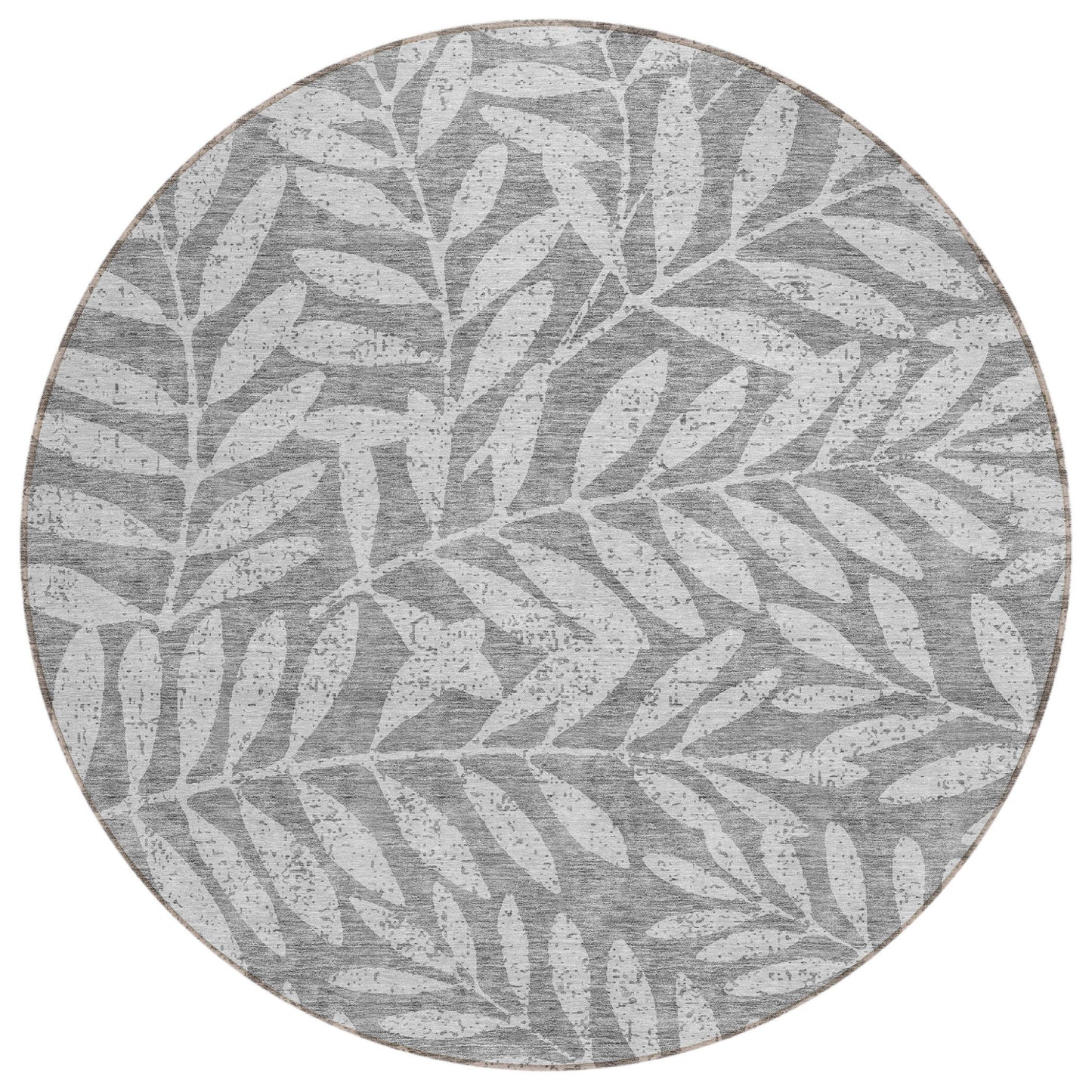 Tabselect Home Line 8' Gray And Light Gray Round Floral Washable Indoor Outdoor Area Rug