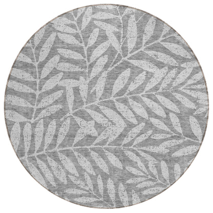 Tabselect Home Line 8' Gray And Light Gray Round Floral Washable Indoor Outdoor Area Rug