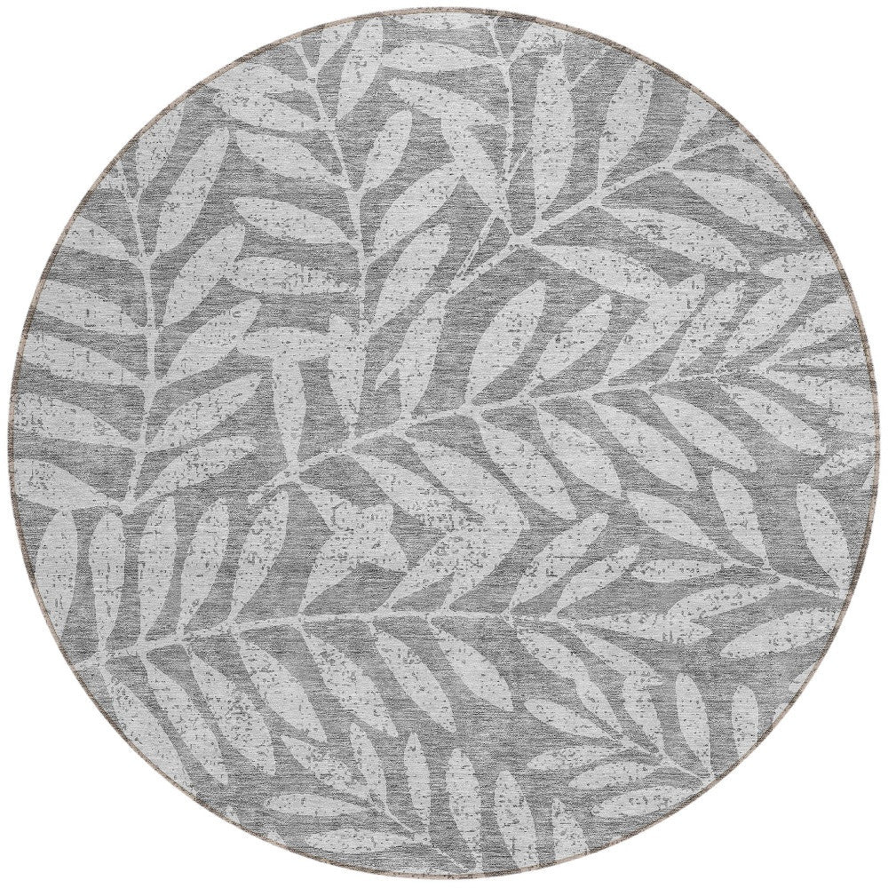 Tabselect Home Line 8' Gray And Light Gray Round Floral Washable Indoor Outdoor Area Rug