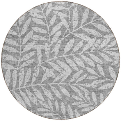 Tabselect Home Line 8' Gray And Light Gray Round Floral Washable Indoor Outdoor Area Rug