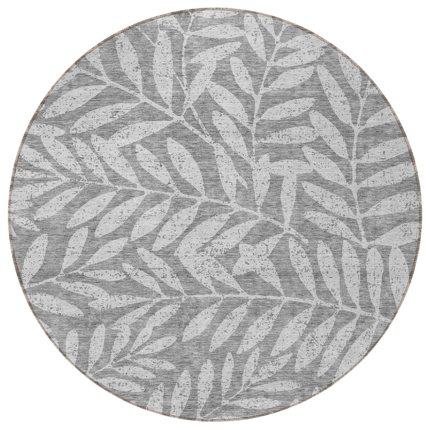 Tabselect Home Line 8' Gray And Light Gray Round Floral Washable Indoor Outdoor Area Rug