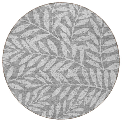 Tabselect Home Line 8' Gray And Light Gray Round Floral Washable Indoor Outdoor Area Rug