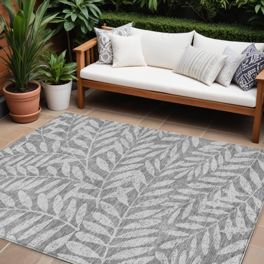 Tabselect Home Line 8' X 10' Gray And Light Gray Floral Washable Indoor Outdoor Area Rug