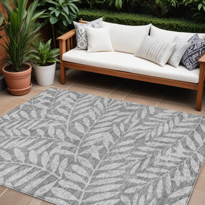 Tabselect Home Line 8' X 10' Gray And Light Gray Floral Washable Indoor Outdoor Area Rug