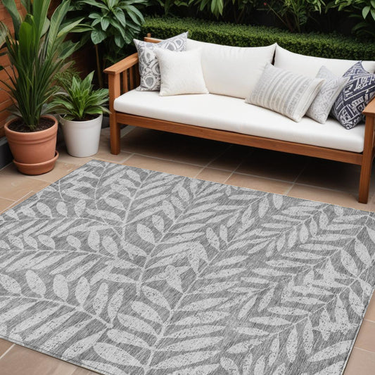 Tabselect Home Line 8' X 10' Gray And Light Gray Floral Washable Indoor Outdoor Area Rug
