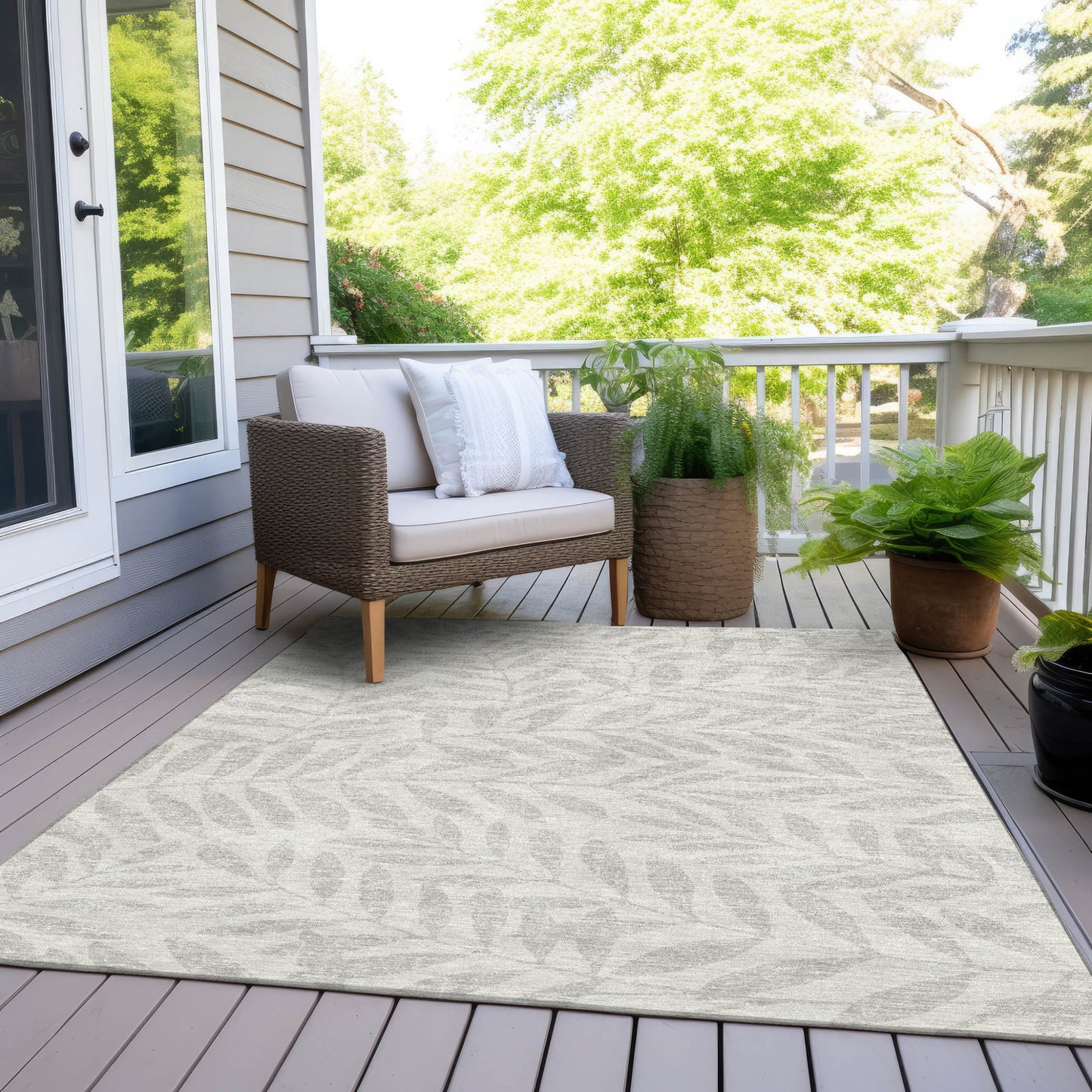 Tabselect Home Line 5' X 8' Ivory And Gray Floral Washable Indoor Outdoor Area Rug