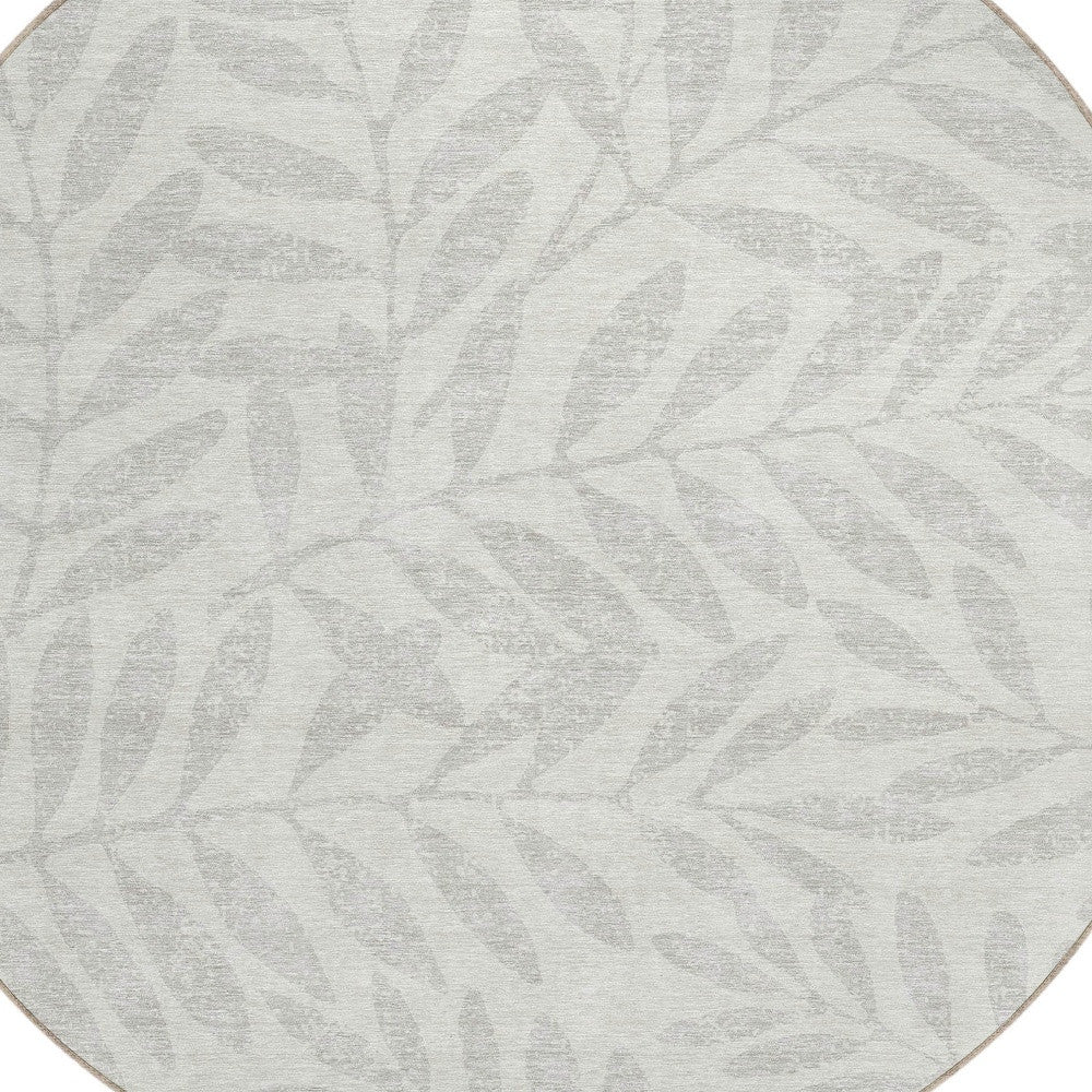 Tabselect Home Line 8' Ivory And Gray Round Floral Washable Indoor Outdoor Area Rug