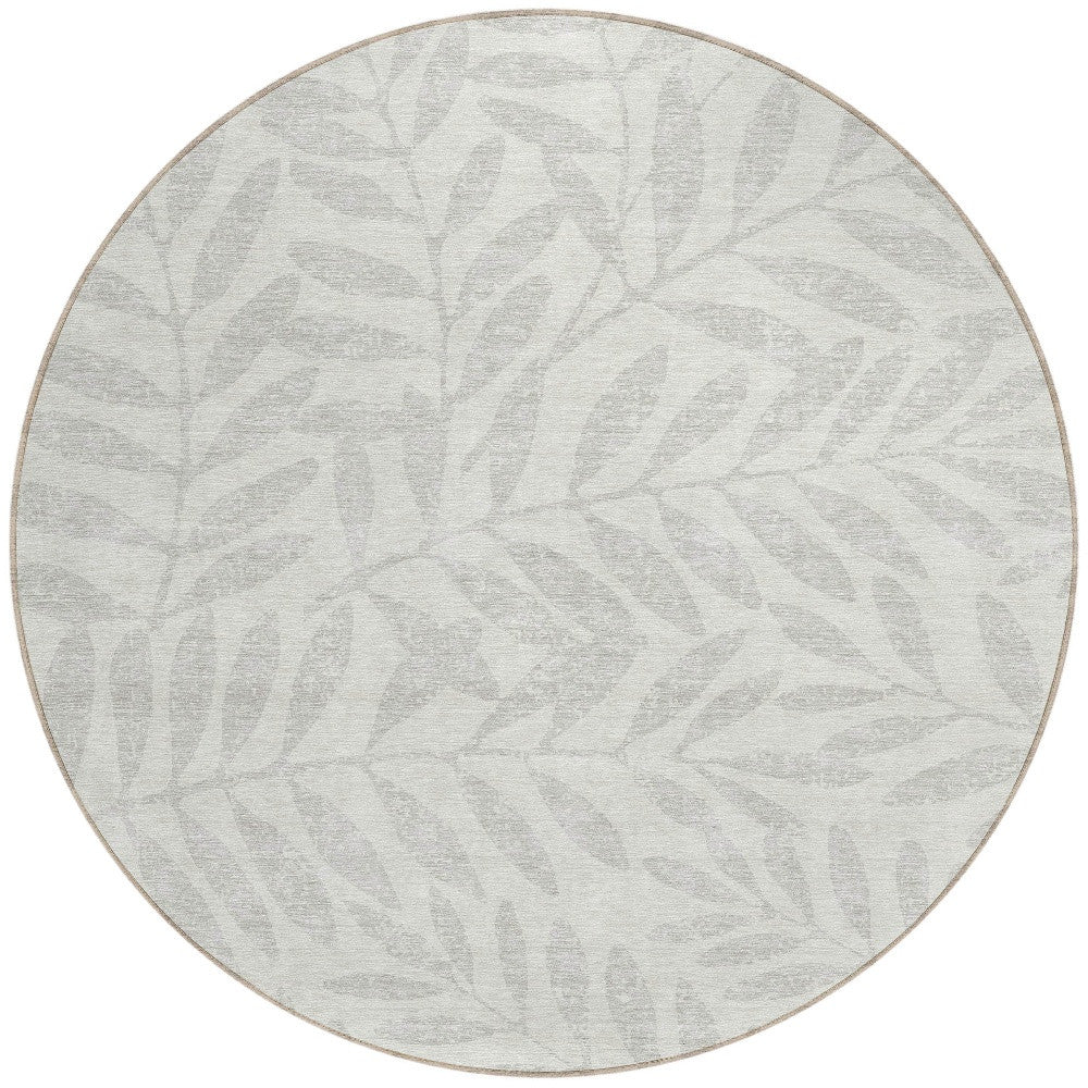 Tabselect Home Line 8' Ivory And Gray Round Floral Washable Indoor Outdoor Area Rug
