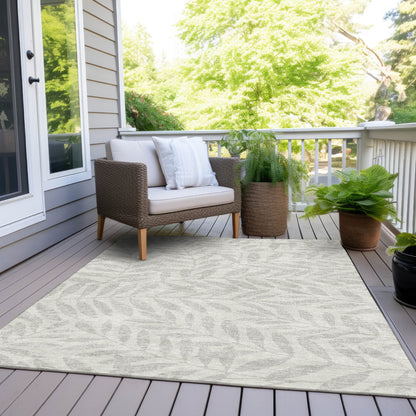 Tabselect Home Line 8' X 10' Ivory And Gray Floral Washable Indoor Outdoor Area Rug