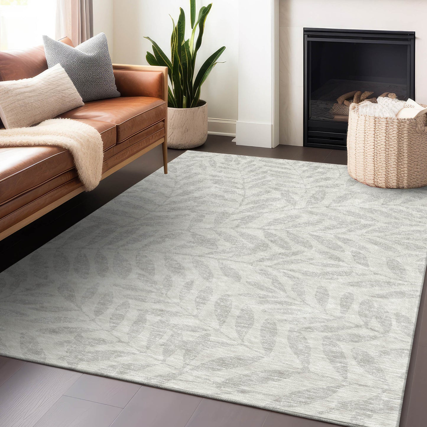 Tabselect Home Line 8' X 10' Ivory And Gray Floral Washable Indoor Outdoor Area Rug