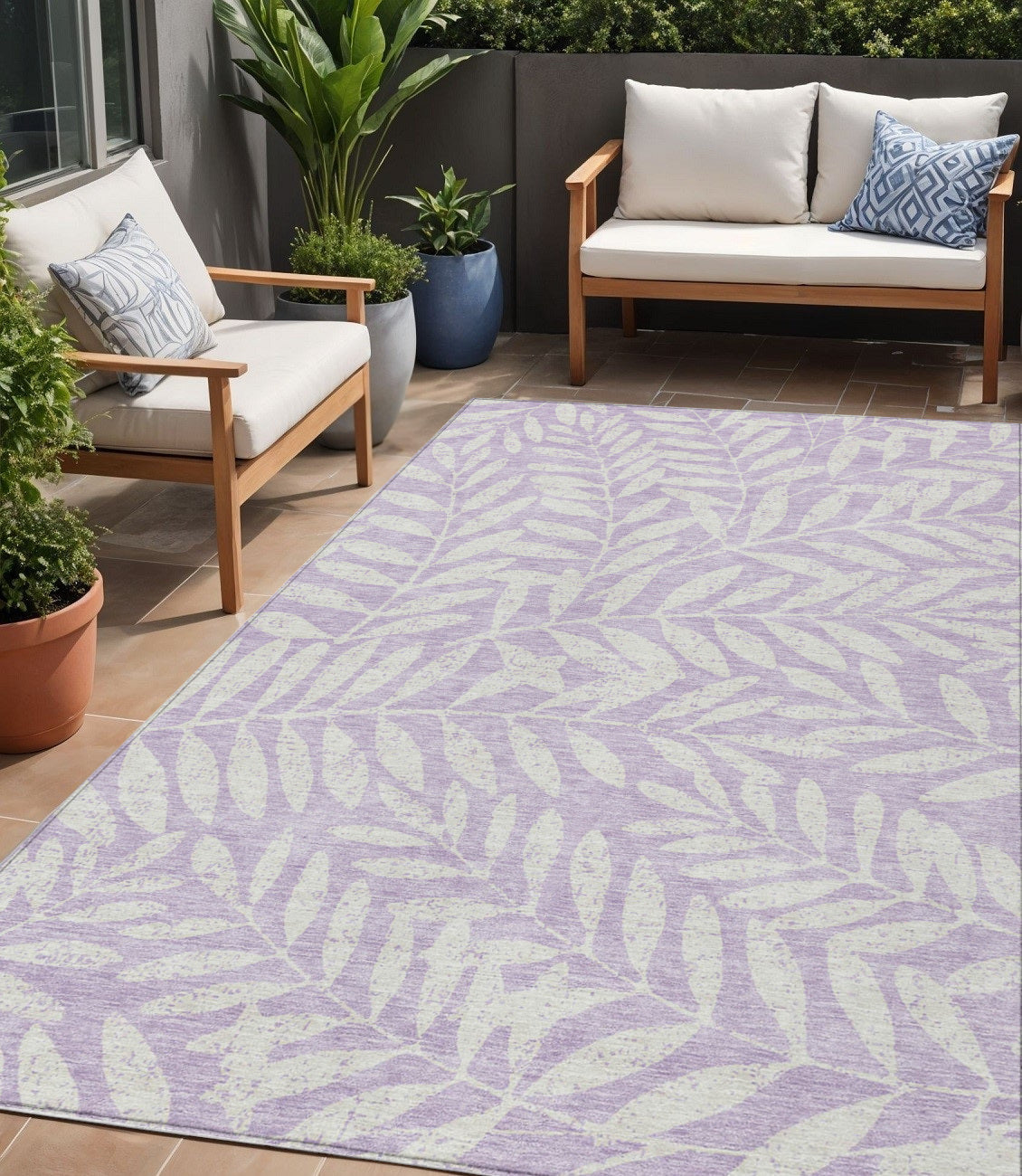 Tabselect Home Line 5' X 8' Lavender And Ivory Floral Washable Indoor Outdoor Area Rug