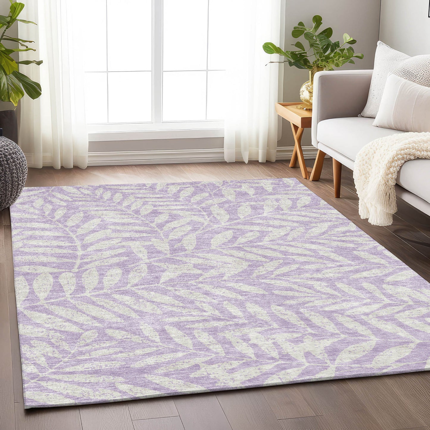 Tabselect Home Line 5' X 8' Lavender And Ivory Floral Washable Indoor Outdoor Area Rug