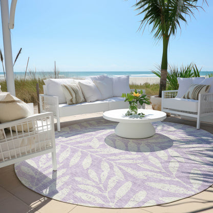 Tabselect Home Line 8' Lavender And Ivory Round Floral Washable Indoor Outdoor Area Rug